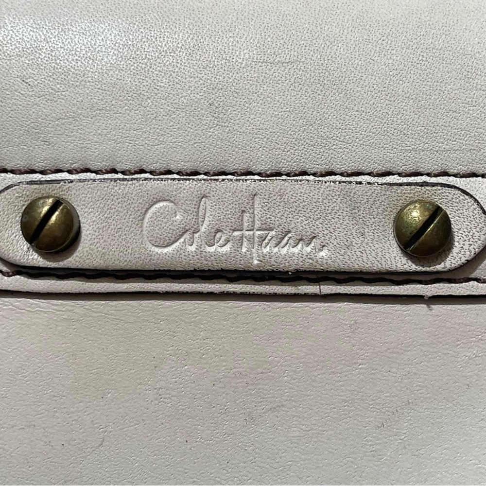 Cole Haan Cream Leather studded kiss-lock snap clutch purse
